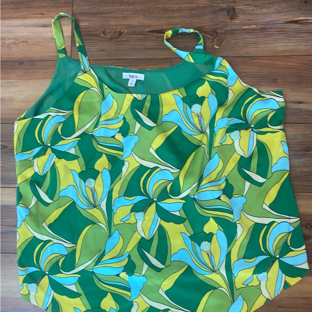 Bar III Green and Yellow Floral Camisole